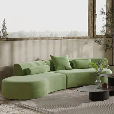 Homary 109" Modern Green Curved Velvet Sectional Sofa 4-seater Couch Upholstered With Pillows