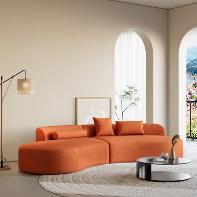 Homary 109" Modern Orange Curved Velvet Sectional Sofa 2 Piece 4-seater Chaise With 3 Pillows