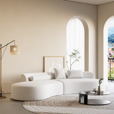 Homary 109" Modern White Curved Leather Sectional Sofa 2 Piece 4-seater Chaise With 3 Pillows
