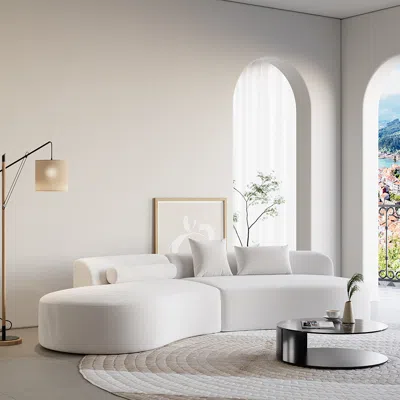 Homary 109" Modern White Curved Velvet Sectional Sofa 2 Piece 4-seater Chaise With 3 Pillows