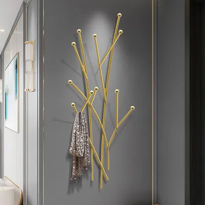 Homary 11 Hooks Wall Mounted Coat Racks Iron Entryway Furniture Tree Branch Shape In Gold (12.2")