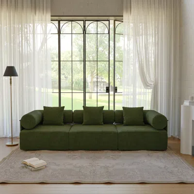 Homary 110" 3-piece Modular Green Performance Chenillevelvet 3-seater Sofa