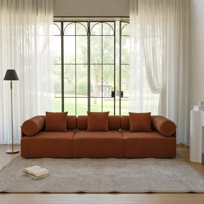 Homary 110" 3-piece Modular Rust Performance Chenillevelvet 3-seater Sofa In Brown