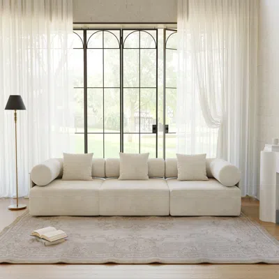 Homary 110" 3-piece Modular White Performance Chenillevelvet 3-seater Sofa In Neutral