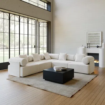 Homary 110" 5-piece Modular White Boucle L-shape Sectional Sofa