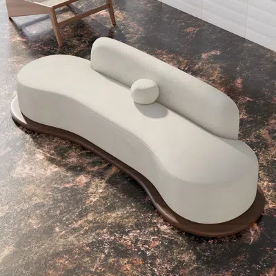 Homary 110" Modern White Velvet 5 Seaters Curved Sofa With Low Back Wooden Base