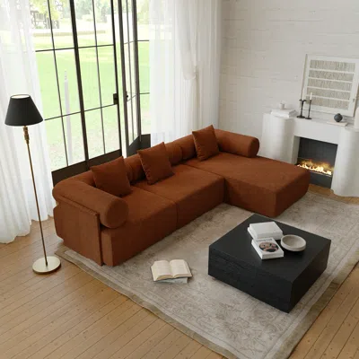 Homary 110"3-piece Modular Performance Chenille Velvet L-shape Sectional Chaise Sofa In Brown