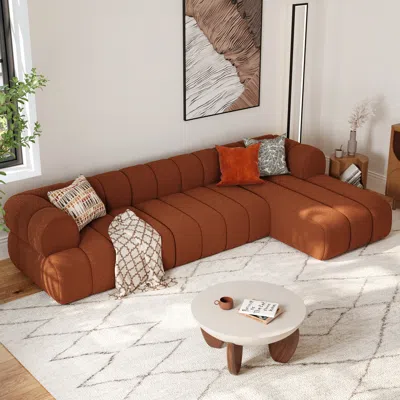 Homary 118" Channeled 3-piece Boucle Sectional L-shaped Sofa With Chaise In Brown