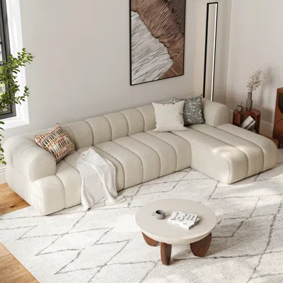 Homary 118" Channeled 3-piece Chenille Sectional L-shaped Sofa With Chaise In Neutral