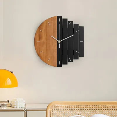 Homary 11.8" Rustic Abstract Wood Wall Clock For Living Room Home Hanging Artistic Decor Art In Black