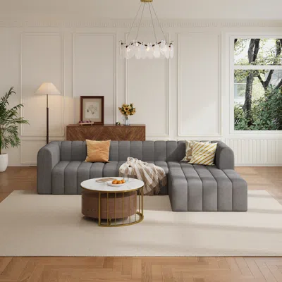 Homary 118.9'' Modern Gray Velvet Modular Pit Sectional Sofa Set Convertible 4-piece Upholstered