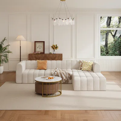 Homary 118.9'' Modern Off White Velvet Modular Pit Sectional Sofa Set Convertible 4-piece Upholstered