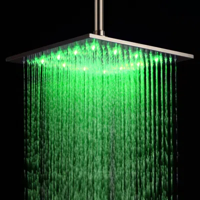 Homary 12 Inch Modern Led Stainless Steel Square Ceiling Mount Rain Shower Head In Brushed Nickel In Green