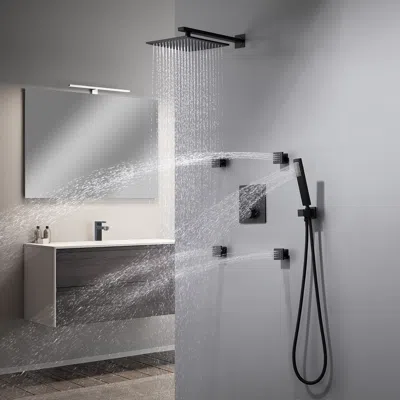 Homary 12'' Thermostatic Shower System Black Shower Head With 4 Body Jets And Hand Shower In Gray
