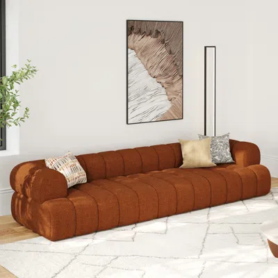 Homary 123" Channeled 3-seater Boucle Sofa In Brown