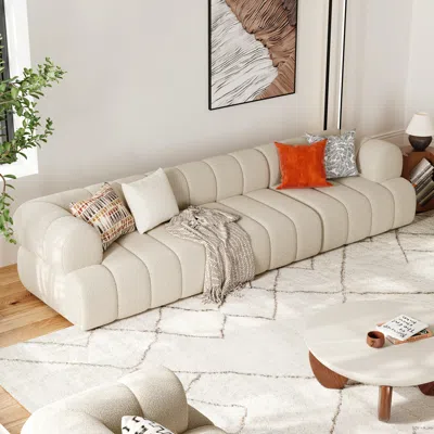Homary 123" Channeled 3-seater Chenille Sofa In White