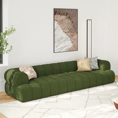 Homary 123" Channeled 3-seater Chenille Velvet Sofa In Green