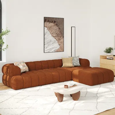 Homary 123" Channeled 4-piece Boucle Sectional L-shaped Sofa With Ottoman In Brown