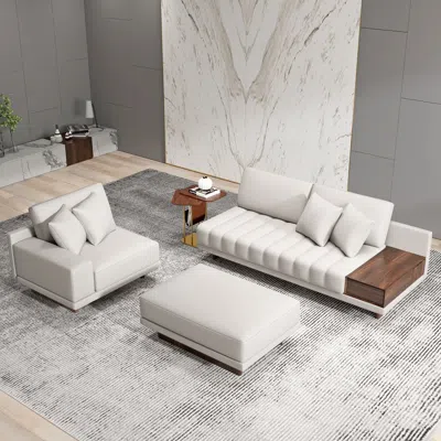 Homary 126" L-shaped Modular Leather Sectional Sofa Set With Side Table And Ottoman & 35" Square Coffee Tab In Purple