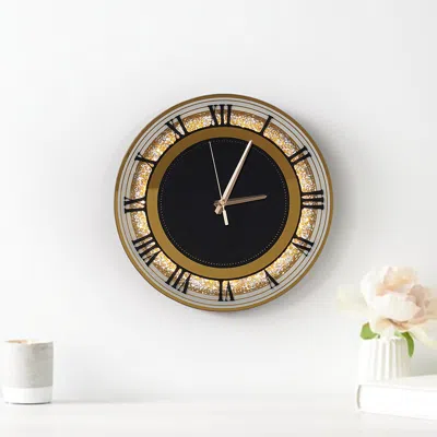 Homary 13.8" Golden Led Diamond Silent  Roman Numerals Pendulum Wall Clock, Plug-in Led Light, Battery-oper In Multi