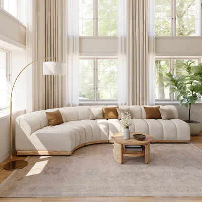 Homary 140" Spill-resistant Curved Modular Sectional Sofa 4 Pieces Performance Boucle White Sectional Couch