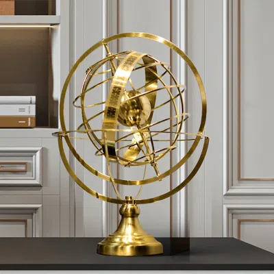 Homary 15 Inches Gold Globe Ornament Sculpture Modern Metal Geometric Figurine Table Decor Art