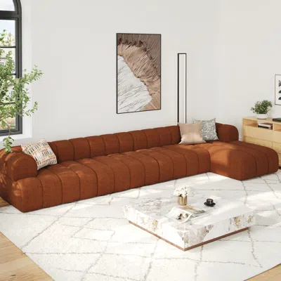Homary 157" Channeled 4-piece Boucle Sectional L-shaped Sofa With Chaise In Brown