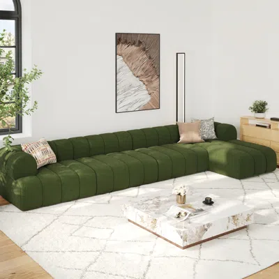 Homary 157" Channeled 4-piece Chenille Velvet Sectional L-shaped Sofa With Chaise In Green
