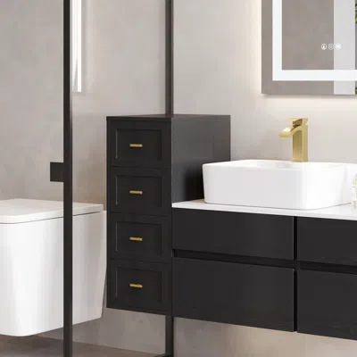 Homary 15.7" Modern Wall-mounted Or Floor-standing With 4-drawers Cabinet In Black