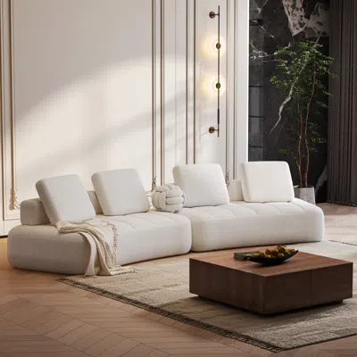 Homary 170" Boucle Modular Chaise Sectional Sofa 2 Pieces White Sectional Couch With Adjustable Backrest (6