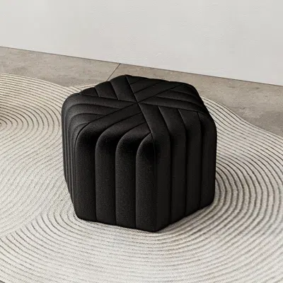 Homary 18.5" Wide Black Pouf Ottoman Upholstered In Velvet Hexagonal Footrest Stool