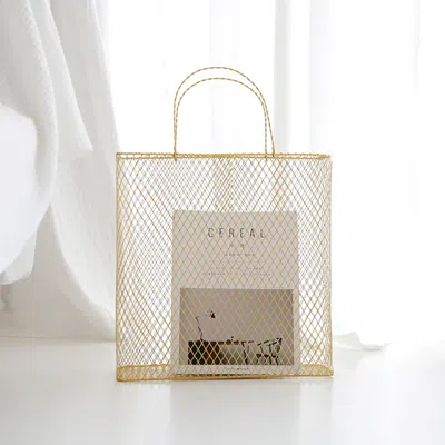 Homary 18.9" Gold Modern Metal Magazine Rack With Handle For Bedroom In Metal In Neutral