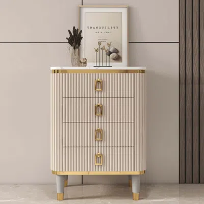 Homary 19" Off White Cabinet 4-drawer Basso-relievo Chest In Medium In Neutral