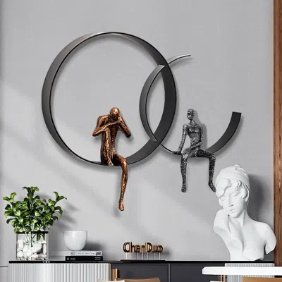 Homary 19.7" Modern 3d Wall Decor Artistic Figure Metal & Resin Wall Art In Black In Multi