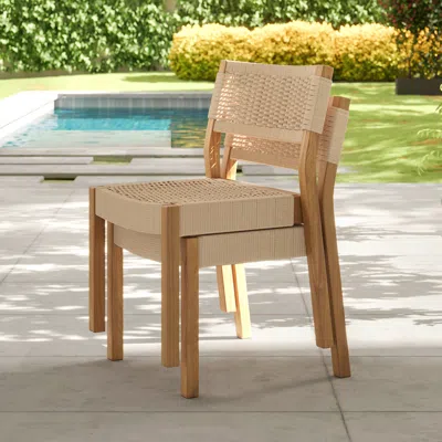 Homary 2 Pcs Acacia Patio Outdoor Dining Chairs Woven Rope Yard Chairs In Natural  (set Of 2)  Max. Weight  In Brown