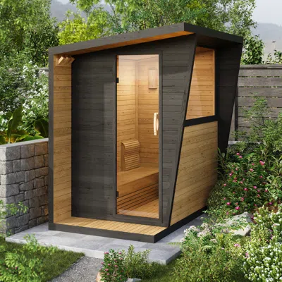 Homary 2 Person Wooden Outdoor Steam Sauna Room Square Sauna Outside Room For Electric In Brown