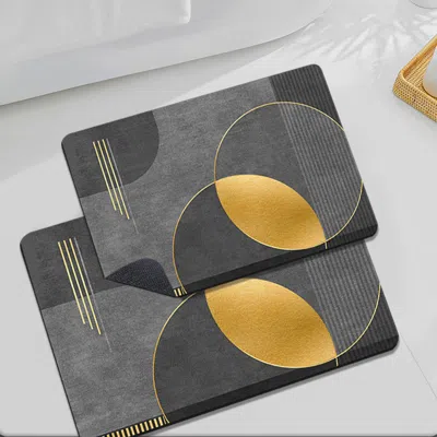 Homary 2 Piece Black & Gold Bath Mat Set Non-slip Rubber Backing Modern Bathroom Rugs In Gray