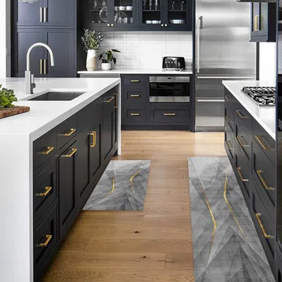 Homary 2 Piece Gold Kitchen Runner Rug Set Non-slip Washable Anti-fatigue Modern Kitchen Runner Mats In Black