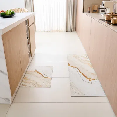 Homary 2 Piece Marble Non-slip Washable Kitchen Runner Mat Set Modern Absorben Kitchen Rug Set In White