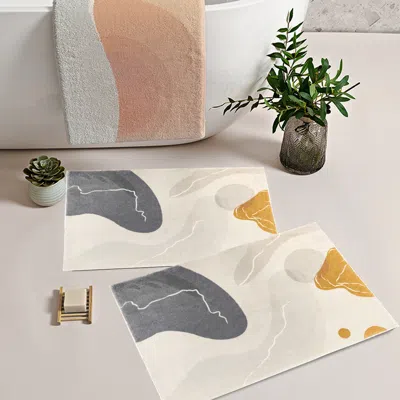 Homary 2 Pieces 20" X 32" Modern Geometric Bath Mat Set Faux Cashmere Soft Bathroom Rugs In Neutral