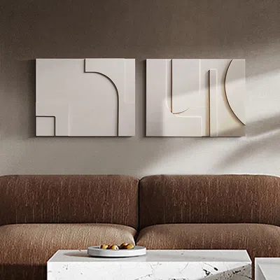 Homary 2 Pieces Japandi Abstract Wall Decor For Living Room 3d Hanging Art In White In Brown