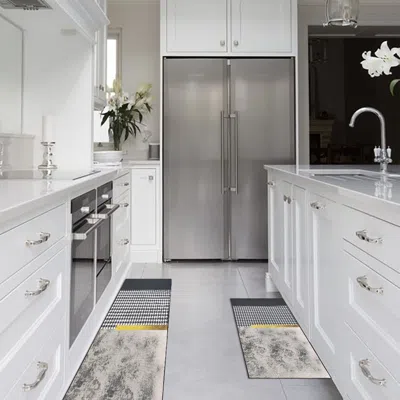 Homary 2 Pieces Modern Geometric Gradient Gold Washable Kitchen Runner Mats Non-slip Rug Set In Gray