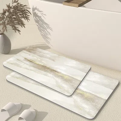 Homary 2 Pieces Modern Non-slip Rectangle Bath Mat Abstract Rug 16“ X 24" & 20" X 32" In White