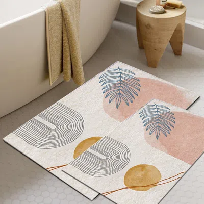 Homary 2 Pieces Modern Non-slip Soft Bath Mat Set Abstract Bathroom Rugs 16" X 24" & 20" X 32" In Multi