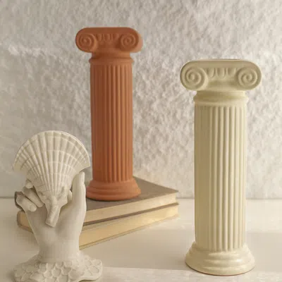 Homary 2 Pieces Resin Roman Column Flower Vase Set Home Sculpture Decor Art Living Room Bedroom In Multi