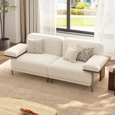 Homary 2 Seater Modular Sofa White Velvet With Ash Wood Frame
