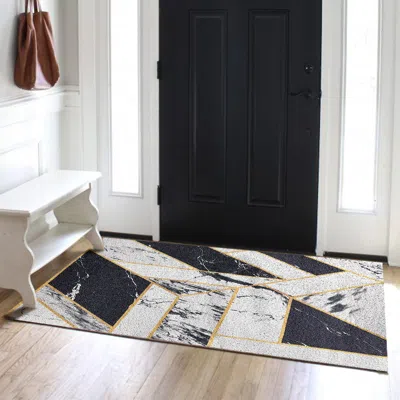 Homary 2' X 3' Morden Geometry Non-slip Front Door Mat Pvc Entryway Rug In Black