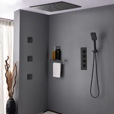Homary 20'' Thermostatic Black Shower System With Hand Shower And 3 Body Jets