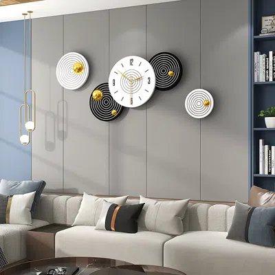 Homary 20.5" Modern Round Black & White Wall Clock Decor Art Living Room Home Decor Art In Multi