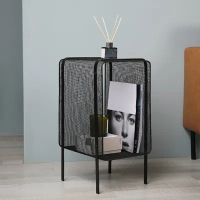 Homary 21" Modern Metal Rectangular Black Magazine Rack With Open Storage